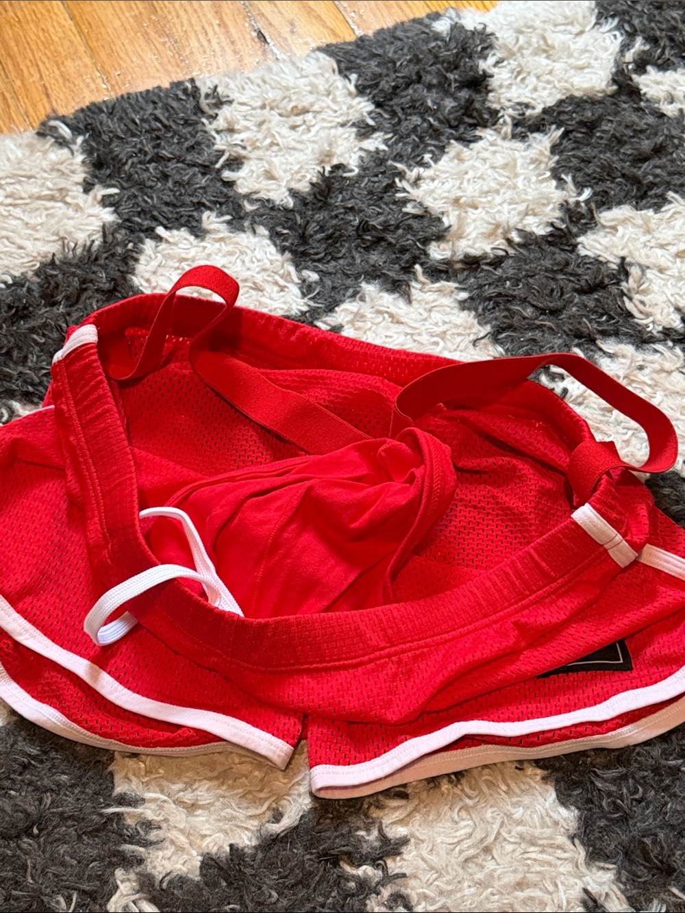 Men's Red Athletic Mesh Shorts - Built in Jockstrap - Picture 6 of 7